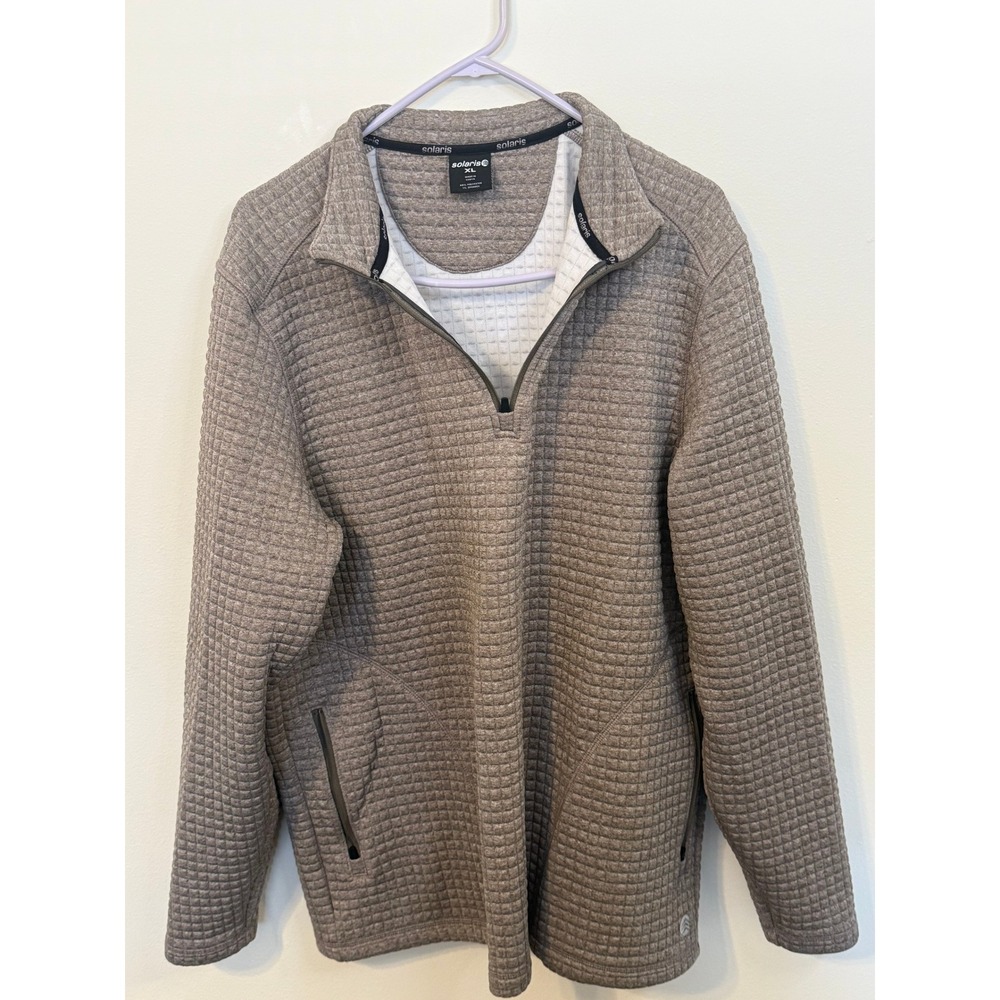 Solaris Quarter Zip Pullover Mens XL Brown Excellent Quilted Waffle Grid Pocket